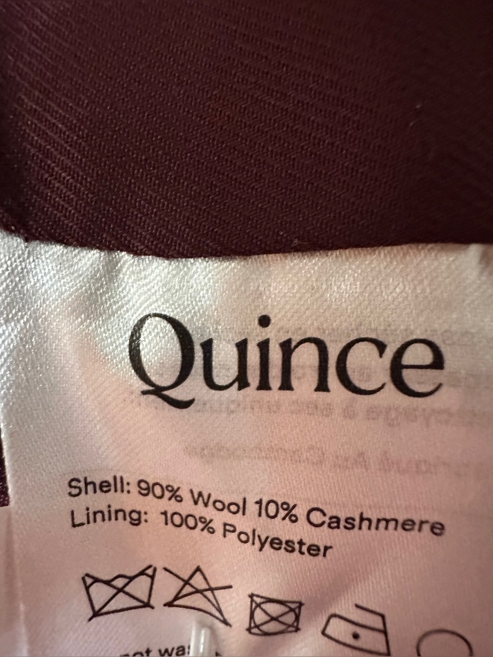 NWT Quince Women’s S Wool Cashmere Tailored Long Coat Burgundy - Picture 10 of 11